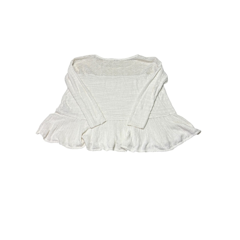 Free‎ People Ivory Lace Yoke Peplum Knit Top Womens Medium Long Sleeve Cream - Picture 5 of 8
